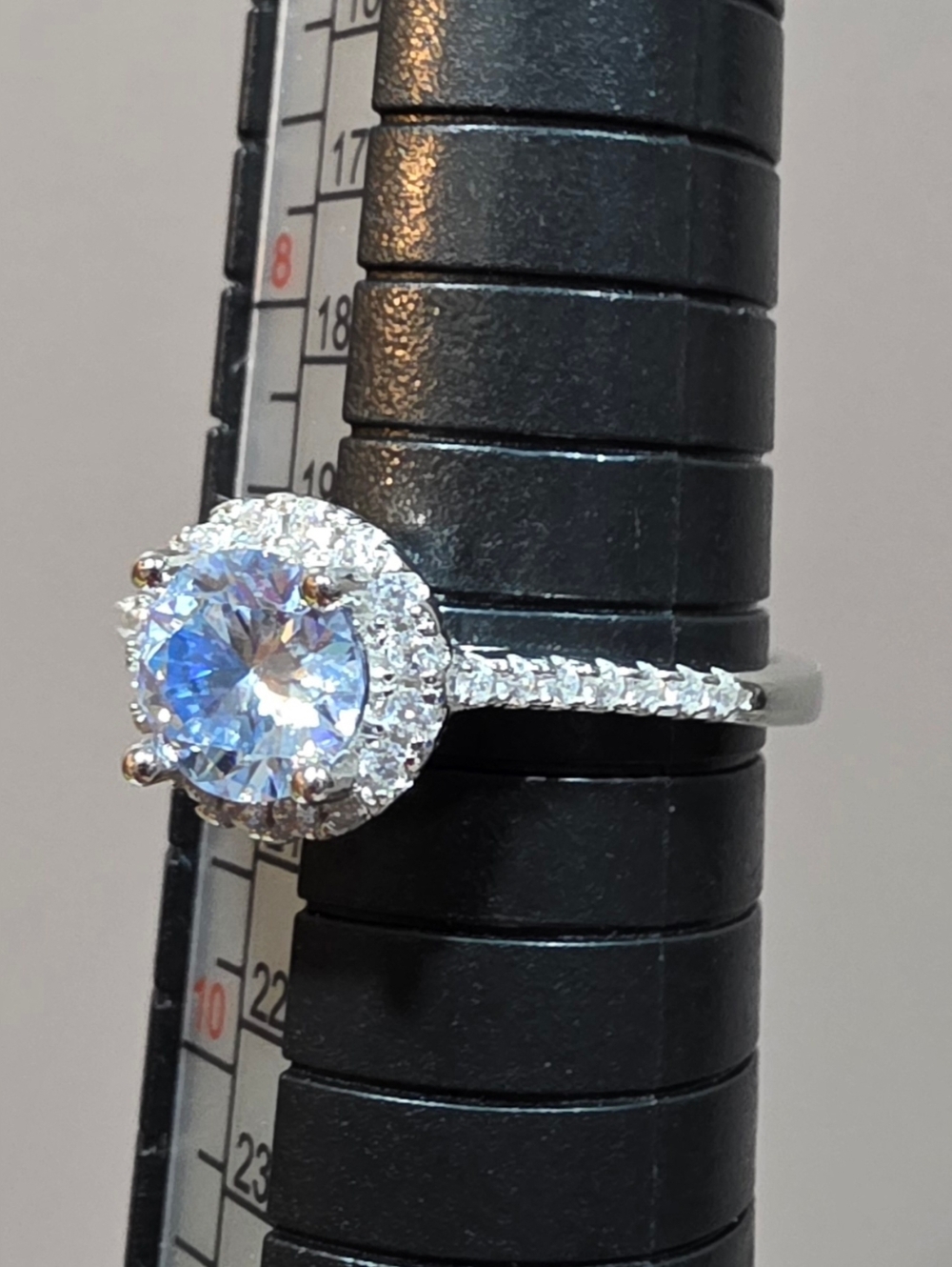 S.Silver Halo Round Moissanite Ring - Ice Blue Size 9
